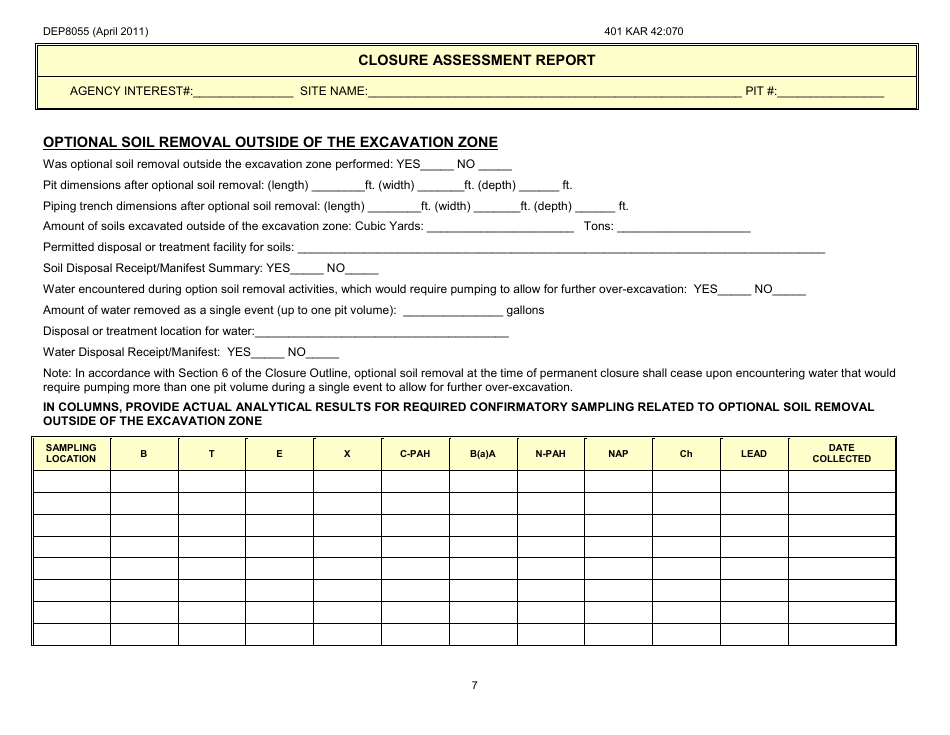 Form DEP8055 Closure Assessment Report - Kentucky, Page 7