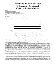 Document preview: Form DEP-6035F Letter From Chief Financial Officer (To Demonstrate Assurance of Closure or Postclosure Care) - Kentucky