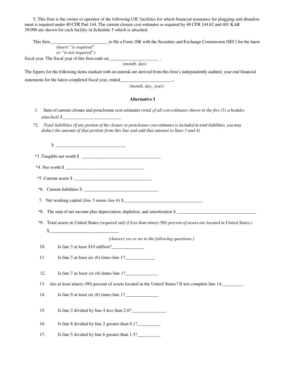 Form DEP-6035F Letter From Chief Financial Officer (To Demonstrate Assurance of Closure or Postclosure Care) - Kentucky, Page 2
