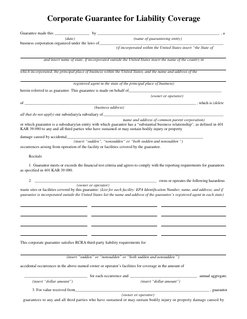 Form DEP-6035H2 Corporate Guarantee for Liability Coverage - Kentucky