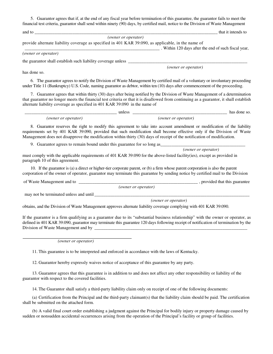 Form DEP-6035H2 Corporate Guarantee for Liability Coverage - Kentucky, Page 3