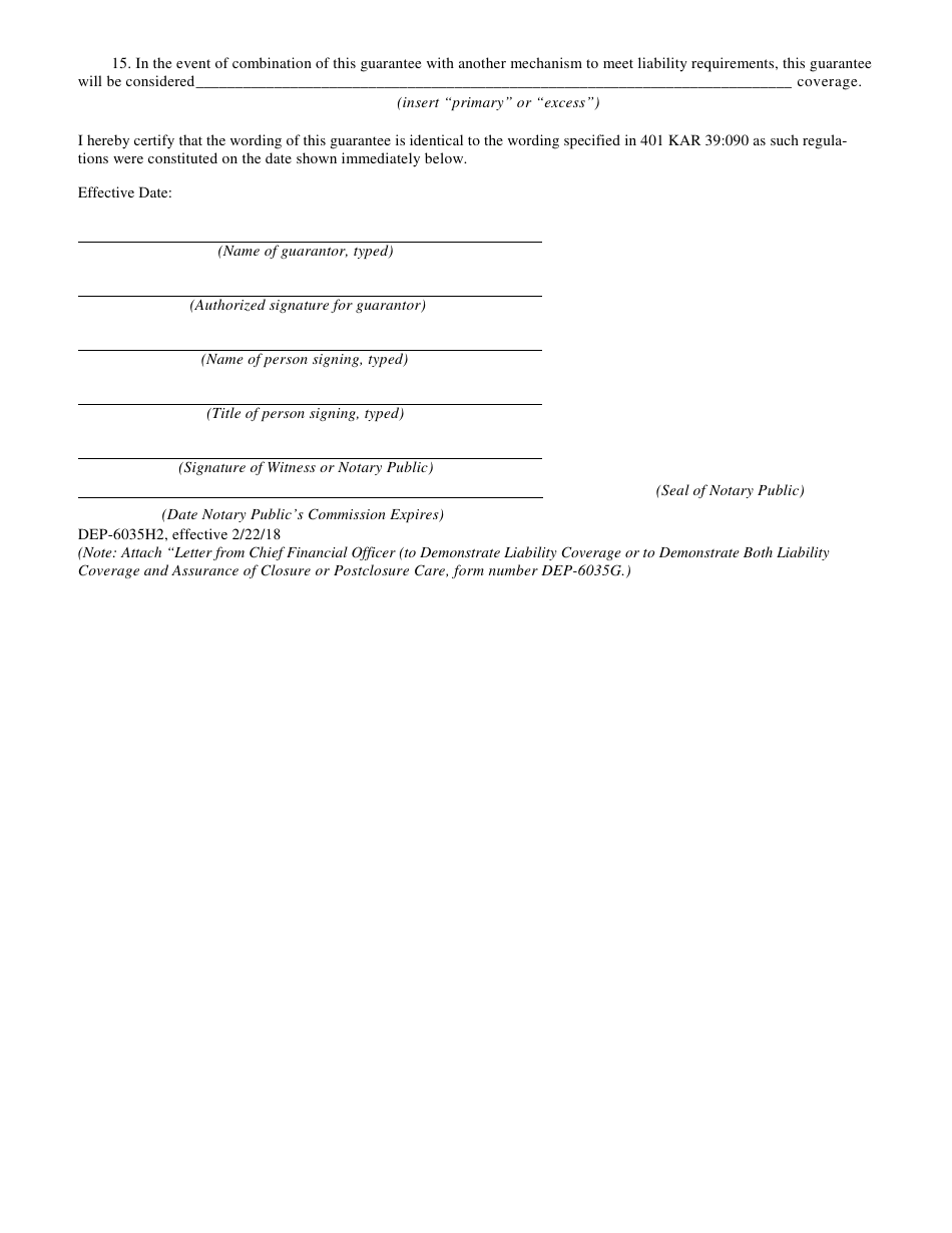 Form DEP-6035H2 Corporate Guarantee for Liability Coverage - Kentucky, Page 4