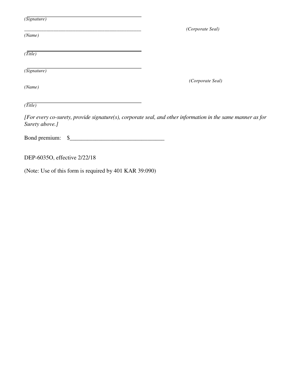 Form DEP-6035O Payment Bond to Demonstrate Liability Coverage - Kentucky, Page 5