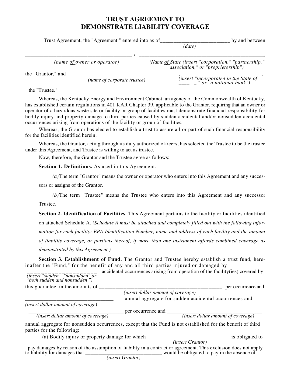 Form DEP-6035P Trust Agreement to Demonstrate Liability Coverage - Kentucky, Page 1