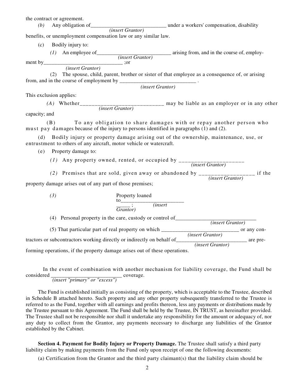 Form DEP-6035P Trust Agreement to Demonstrate Liability Coverage - Kentucky, Page 2