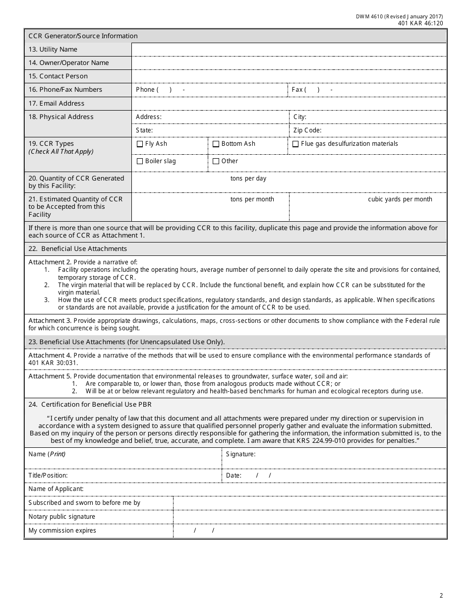 Form DWM4610 Ccr Notice of Concurrence Request - Kentucky, Page 2