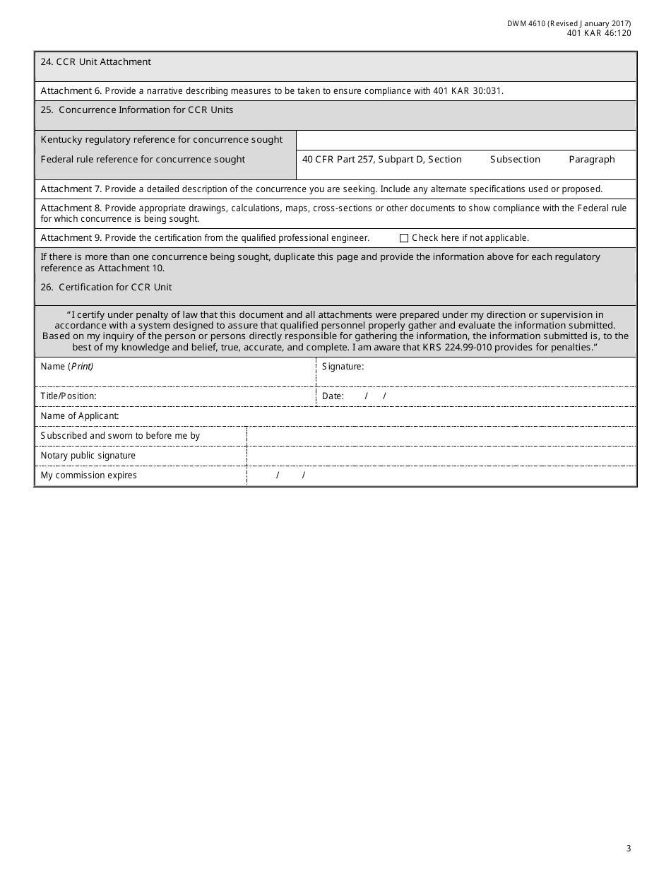 Form DWM4610 Ccr Notice of Concurrence Request - Kentucky, Page 3