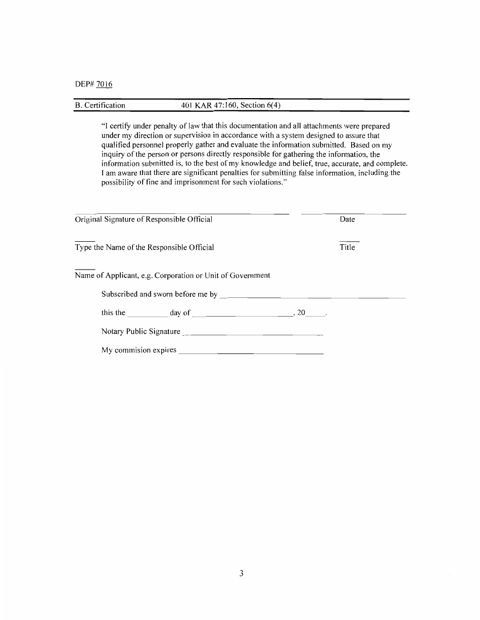 Form DEP7016 Application for a Major Modification to a Formal Solid Waste Permit - Kentucky, Page 3