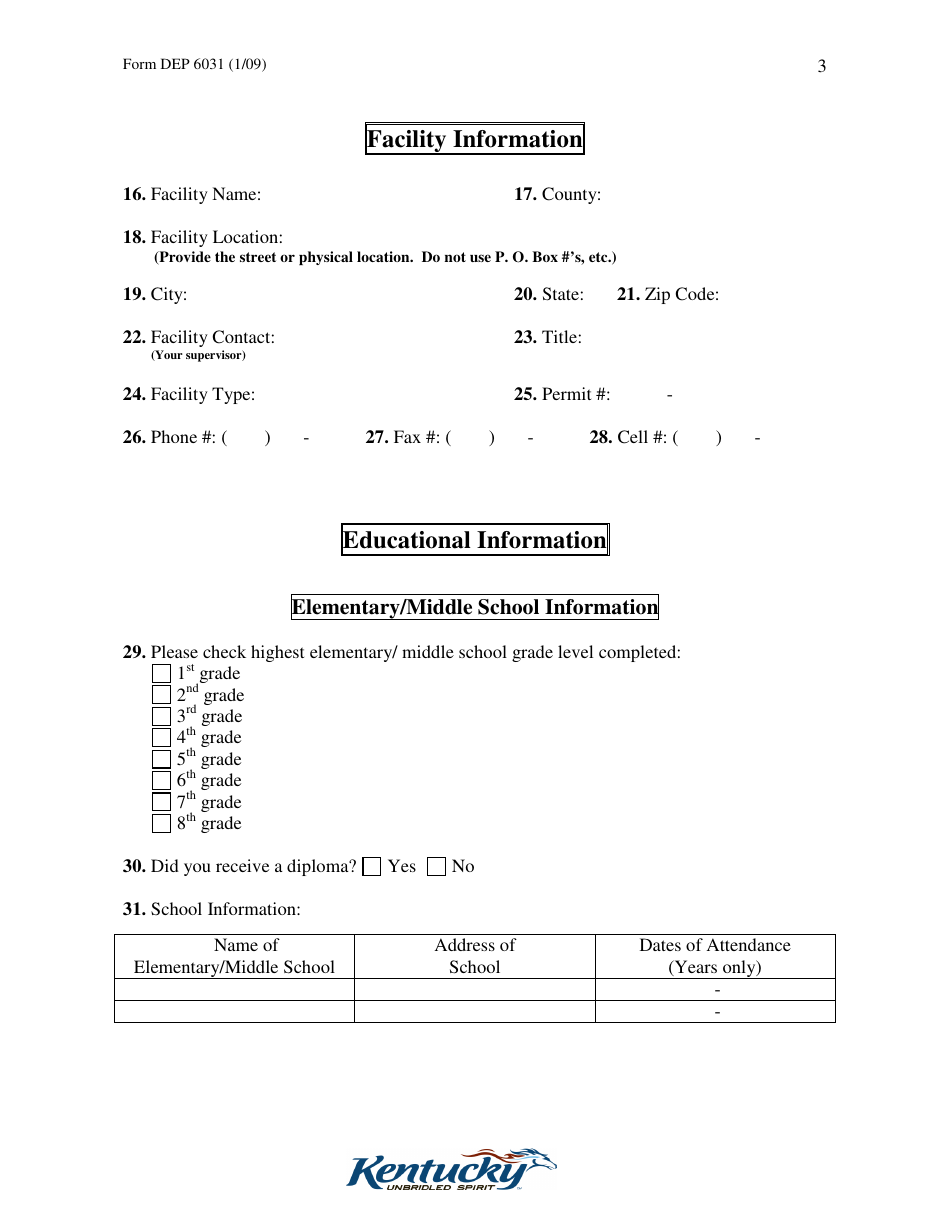 Form DEP6031 Application for Operator / Manager Certification - Kentucky, Page 3