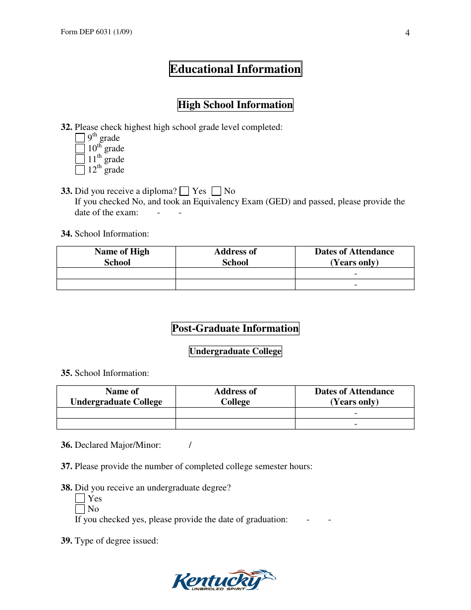 Form DEP6031 Application for Operator / Manager Certification - Kentucky, Page 4