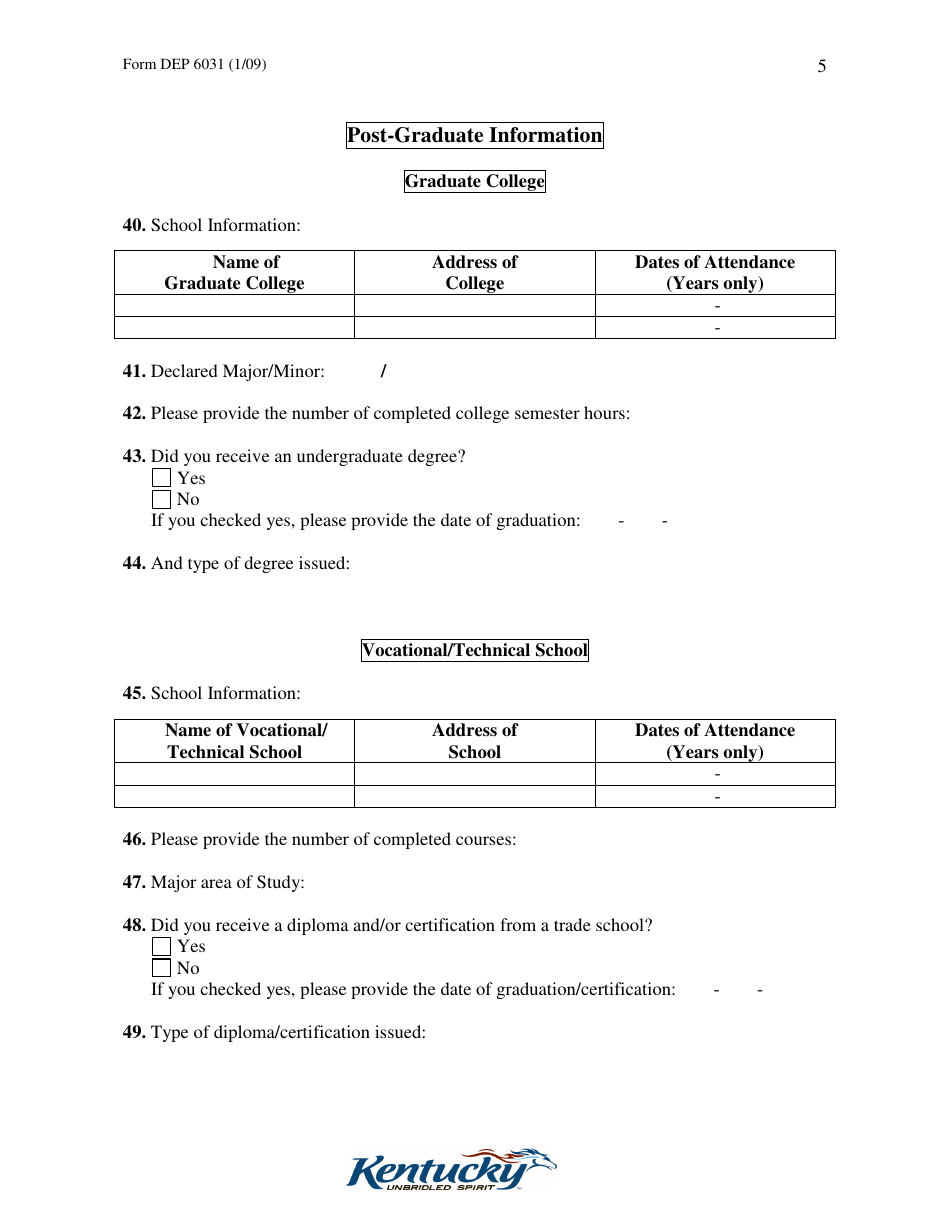 Form DEP6031 Application for Operator / Manager Certification - Kentucky, Page 5