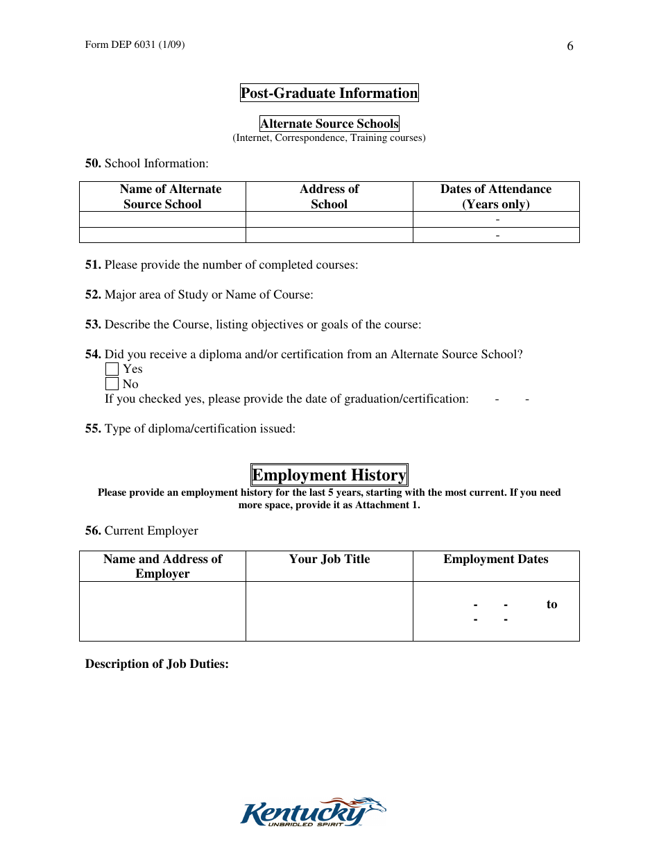 Form DEP6031 Application for Operator / Manager Certification - Kentucky, Page 6