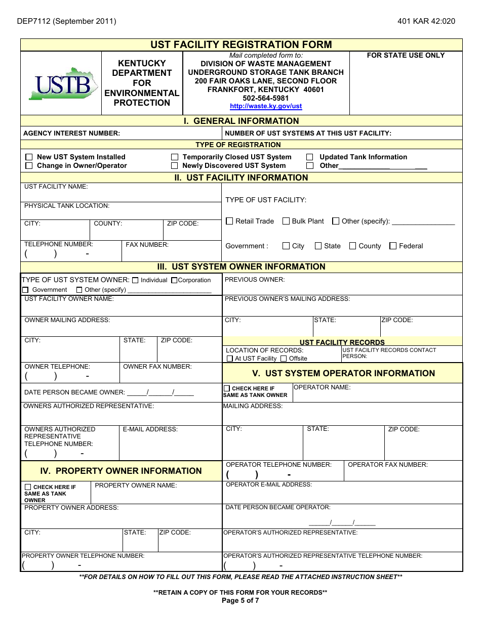 Form DEP7112 Ust Facility Registration Form - Kentucky, Page 5