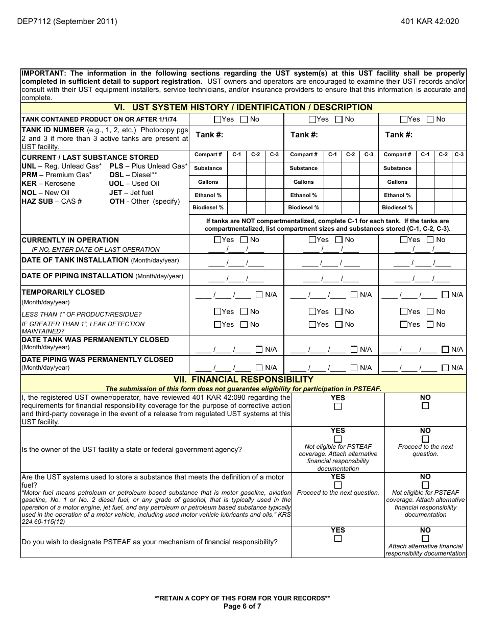 Form DEP7112 Ust Facility Registration Form - Kentucky, Page 6