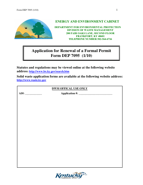 Form DEP7095 Application for Renewal of a Formal Permit - Kentucky