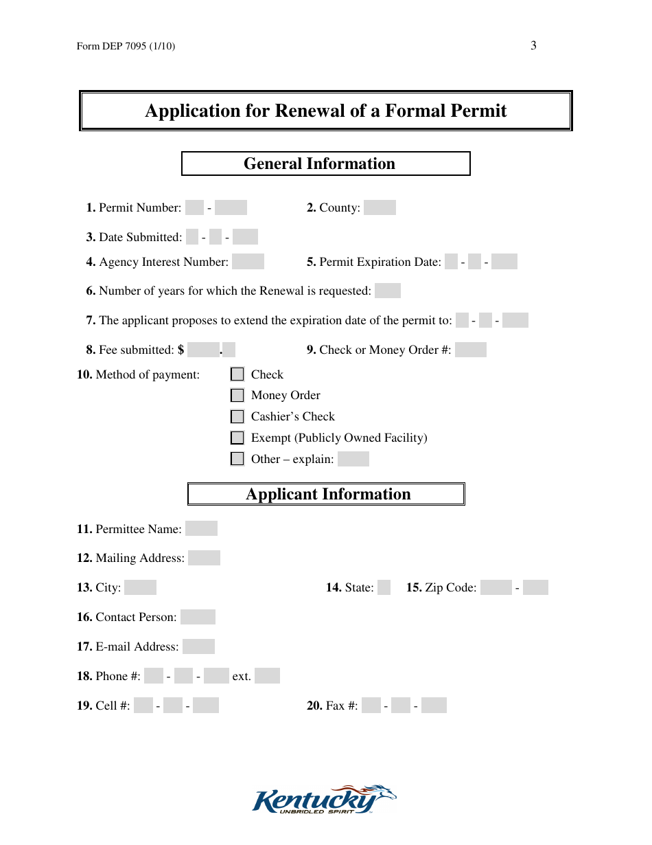 Form DEP7095 Application for Renewal of a Formal Permit - Kentucky, Page 3