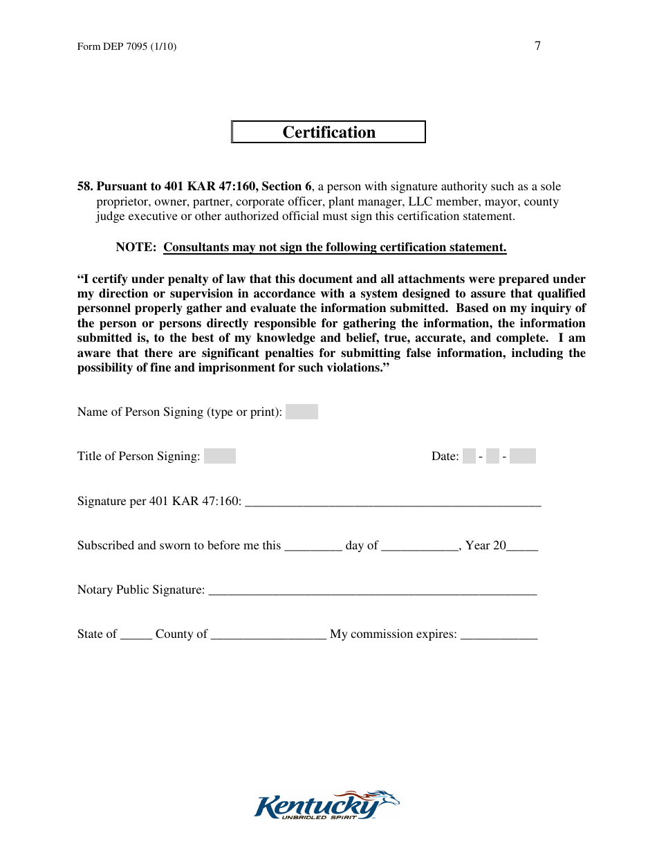 Form DEP7095 Application for Renewal of a Formal Permit - Kentucky, Page 7