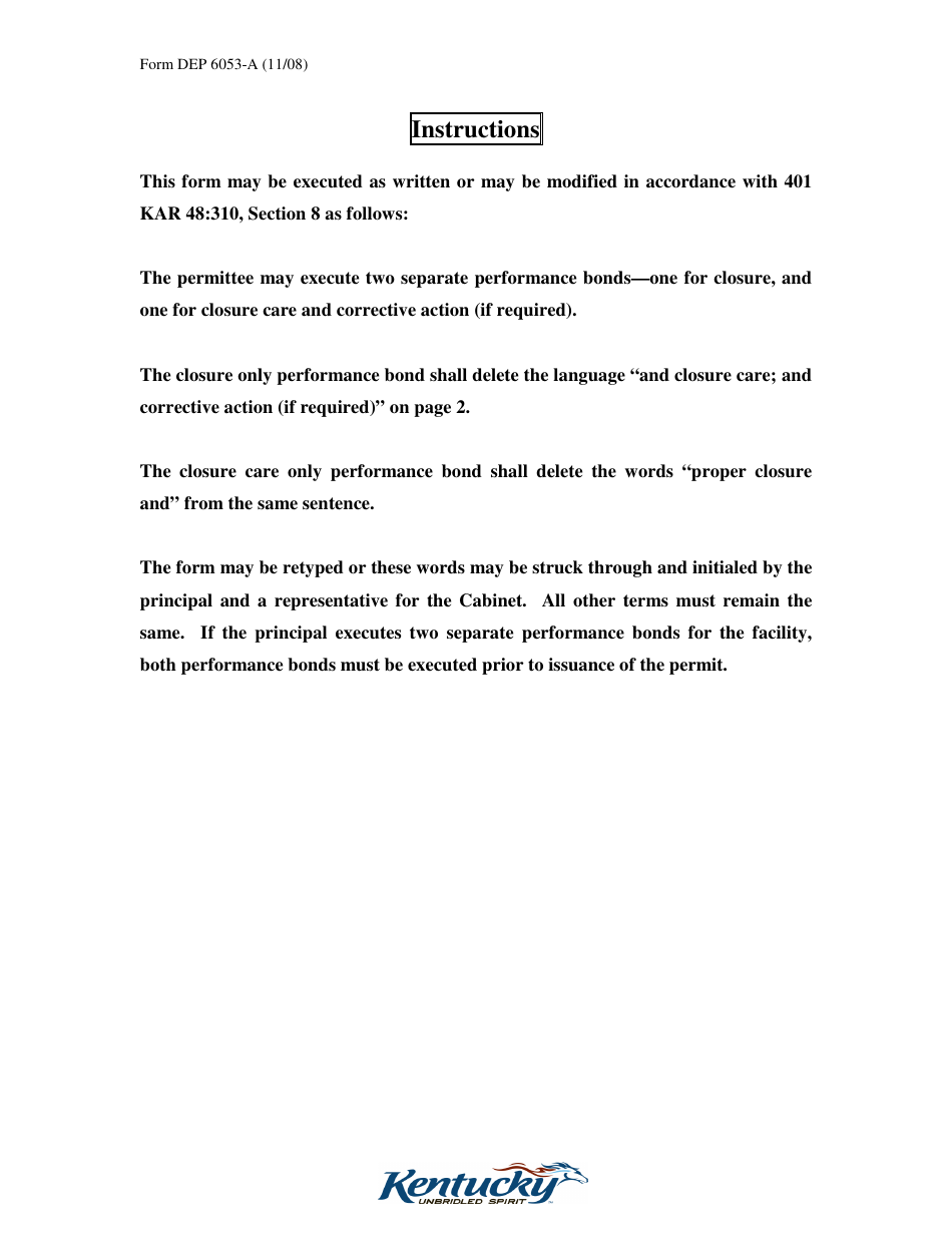 Form DEP6053-A Performance Agreement - Kentucky, Page 2