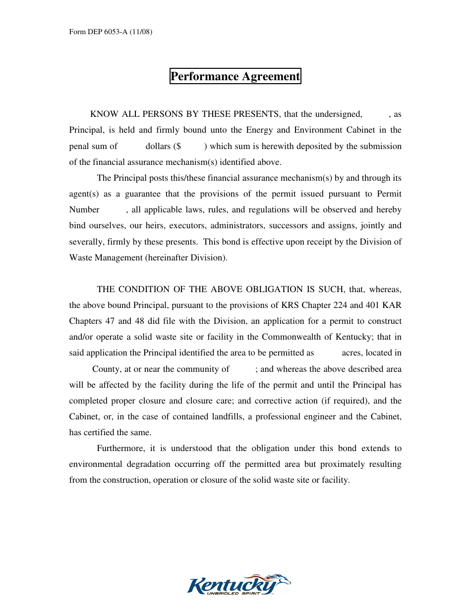 Form DEP6053-A Performance Agreement - Kentucky, Page 4