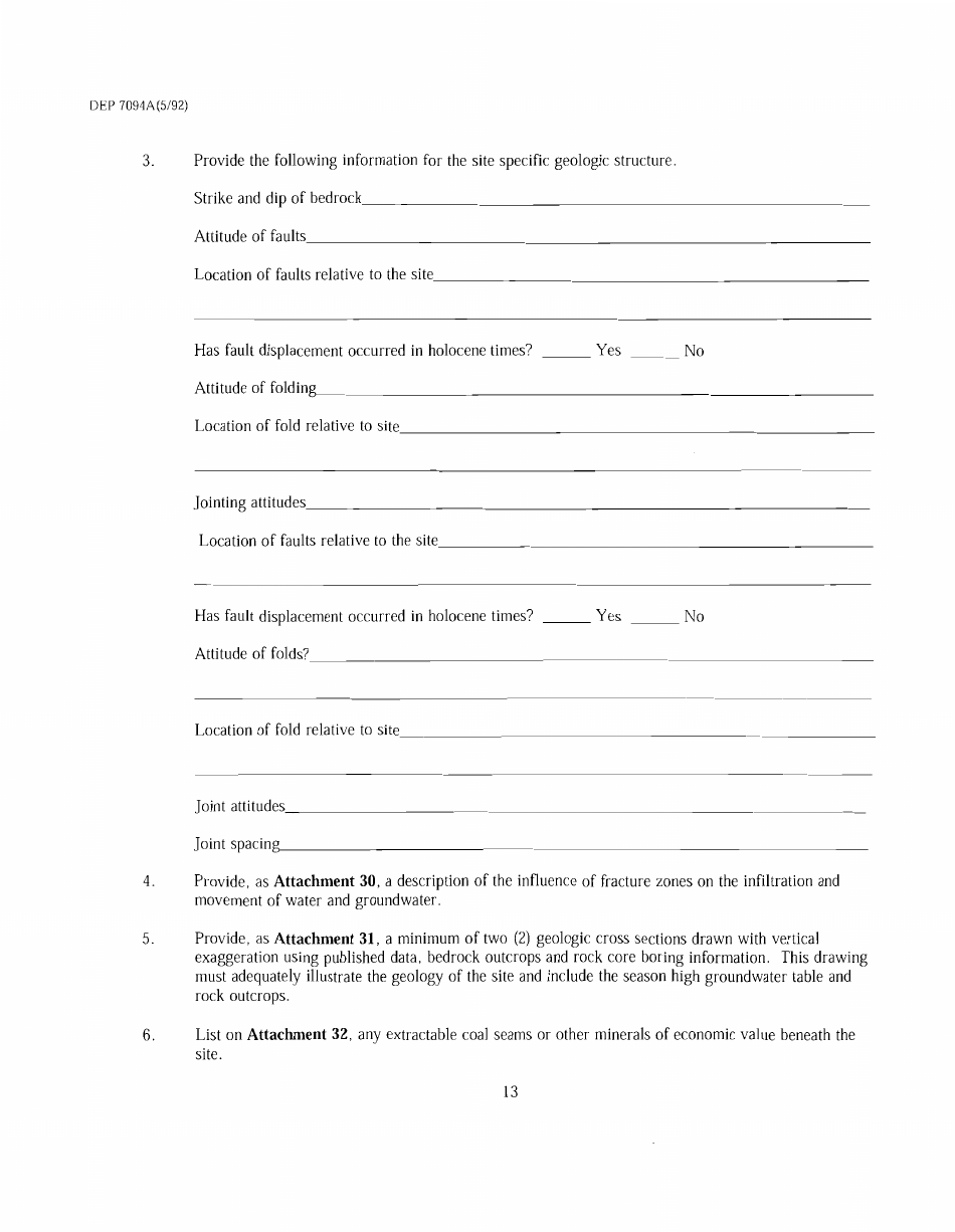 Form DEP7094A Application for a Special Waste Landfill Permit - Kentucky, Page 13