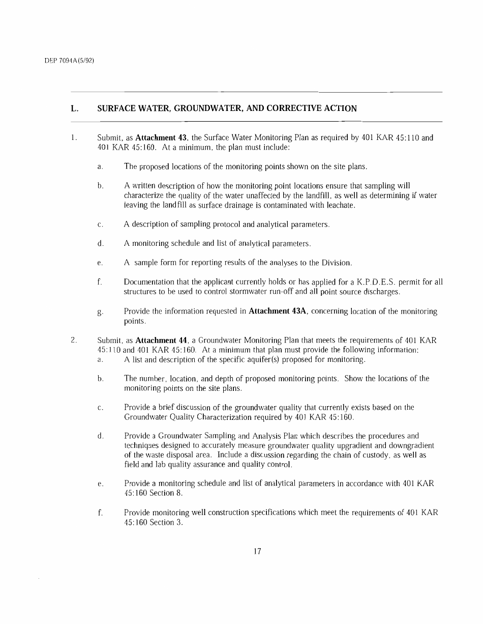 Form DEP7094A Application for a Special Waste Landfill Permit - Kentucky, Page 17