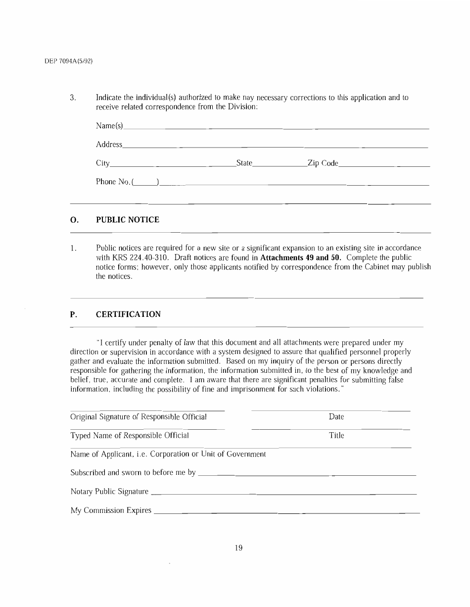 Form DEP7094A Application for a Special Waste Landfill Permit - Kentucky, Page 19