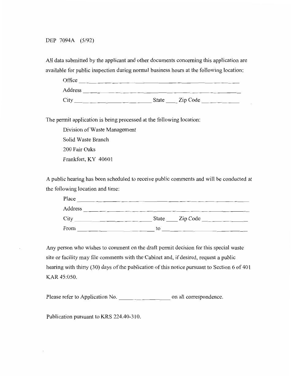 Form DEP7094A Application for a Special Waste Landfill Permit - Kentucky, Page 26