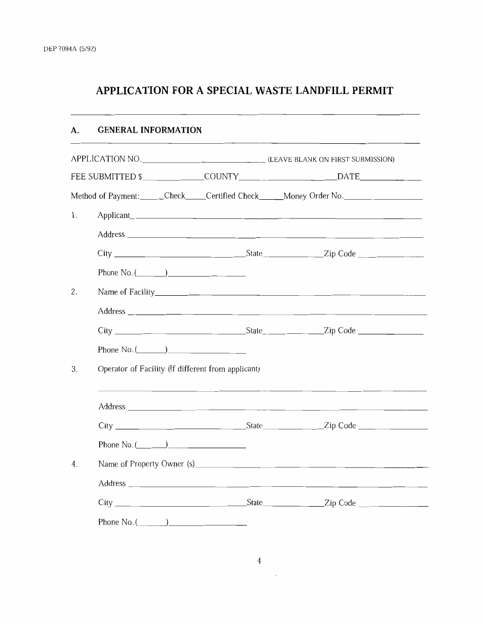 Form DEP7094A Application for a Special Waste Landfill Permit - Kentucky, Page 4
