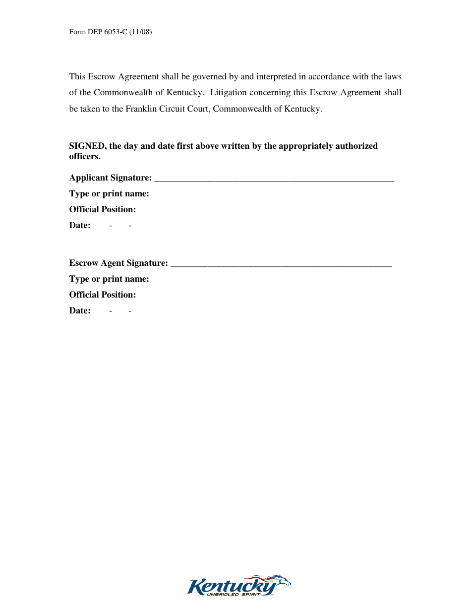 Form DEP6053-C Escrow Agreement Form - Kentucky, Page 6