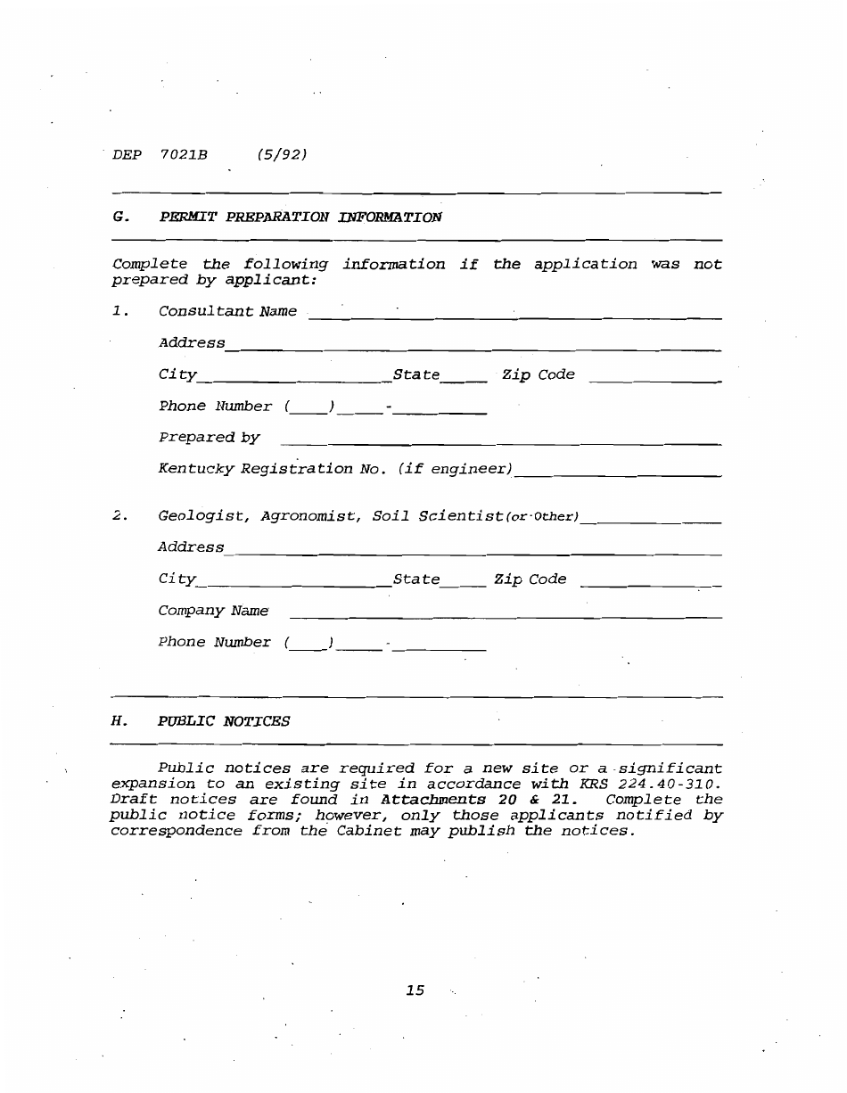 Form DEP7021B Application for a Special Waste Landfarming Facility Permit - Kentucky, Page 15