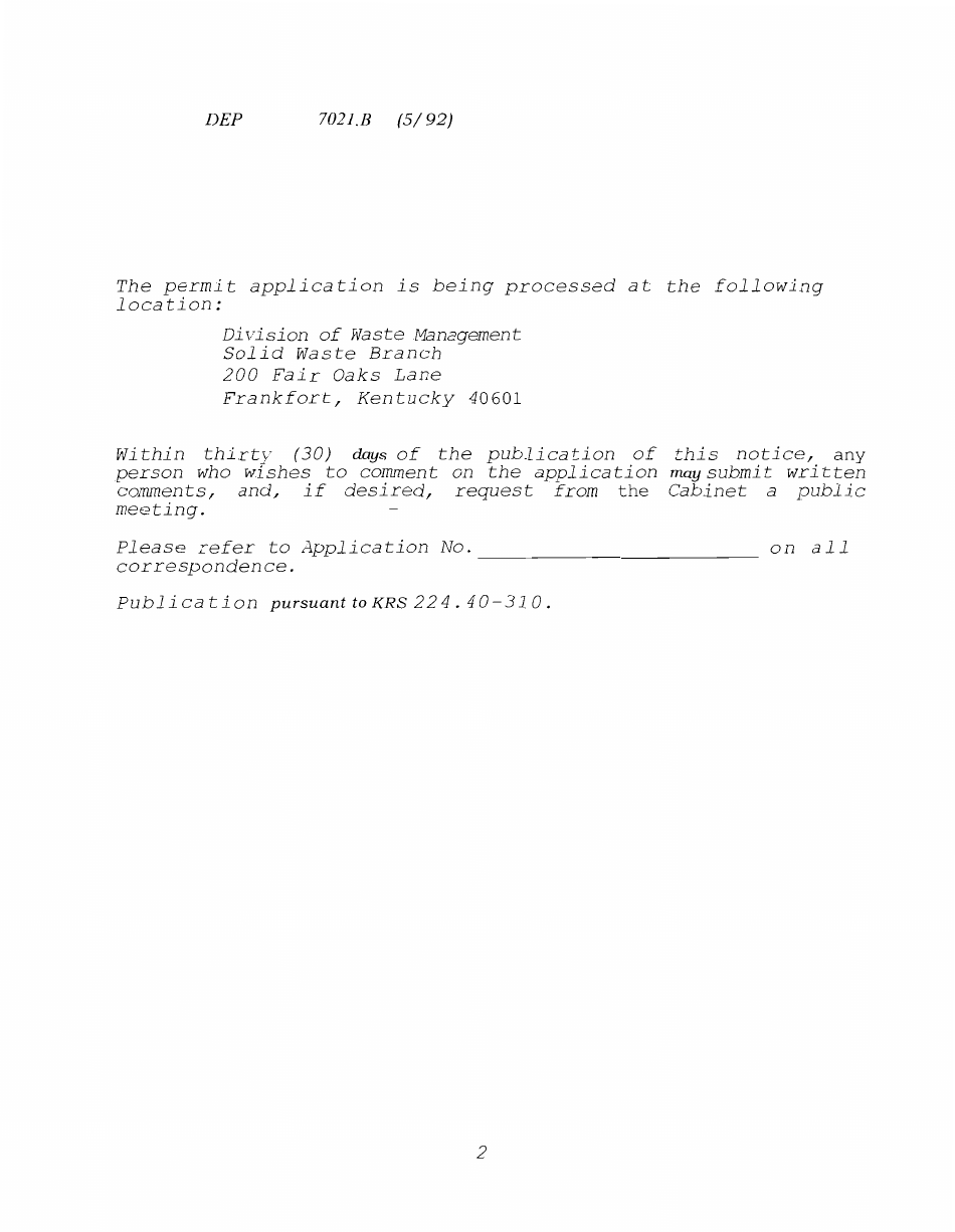 Form DEP7021B Application for a Special Waste Landfarming Facility Permit - Kentucky, Page 30