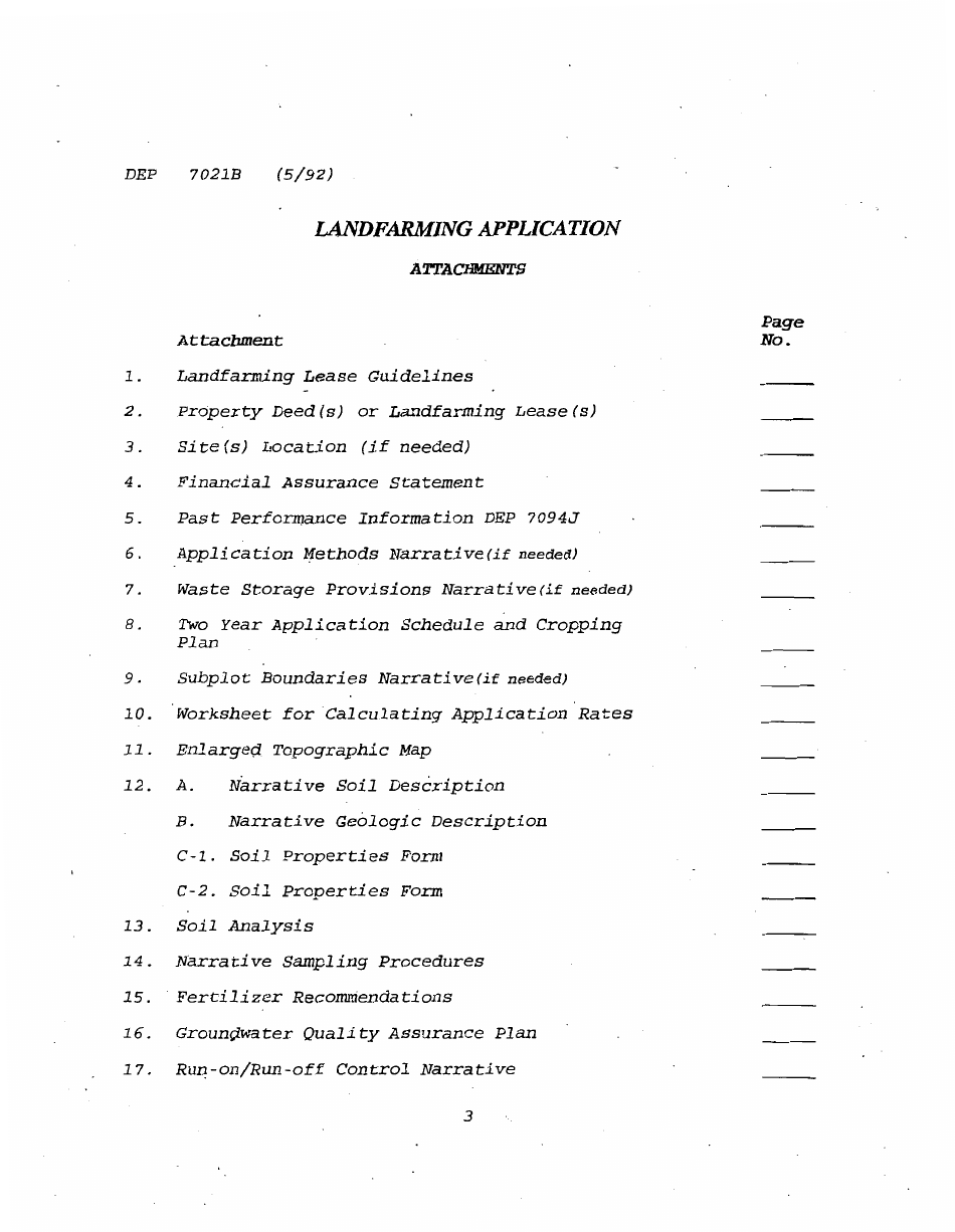 Form DEP7021B Application for a Special Waste Landfarming Facility Permit - Kentucky, Page 3