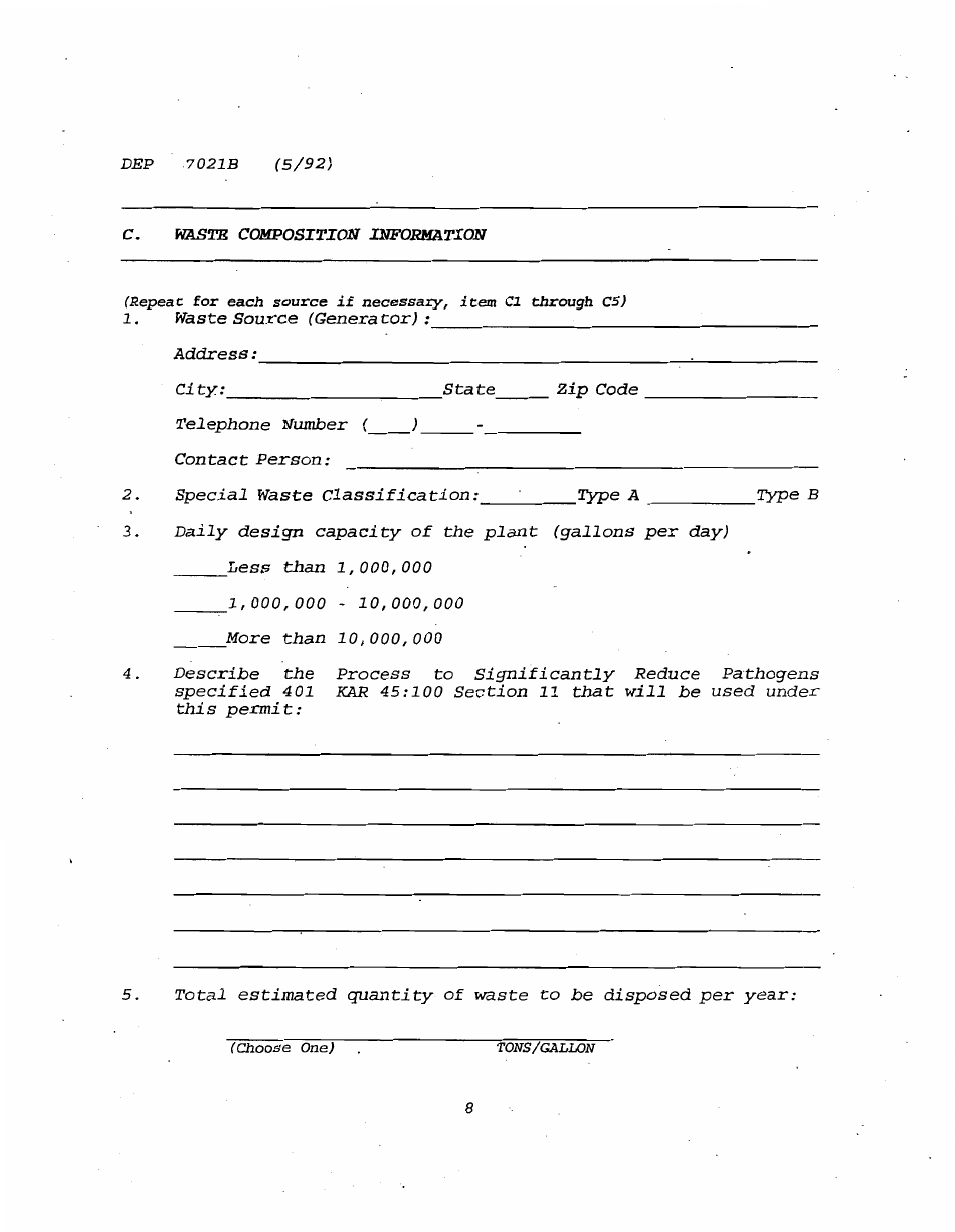 Form DEP7021B Application for a Special Waste Landfarming Facility Permit - Kentucky, Page 8