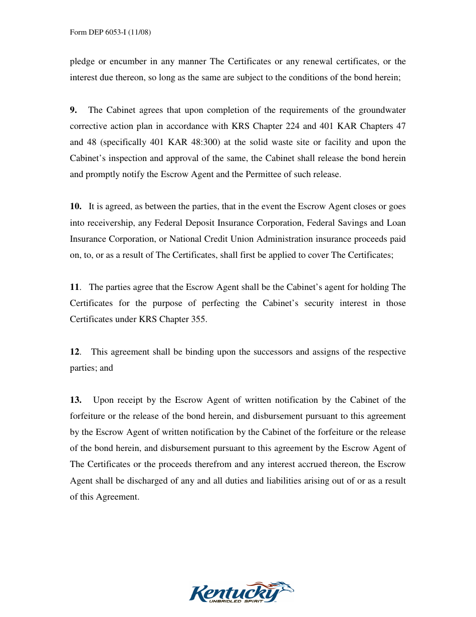 Form DEP6053-I Escrow Agreement for Corrective Action - Kentucky, Page 5