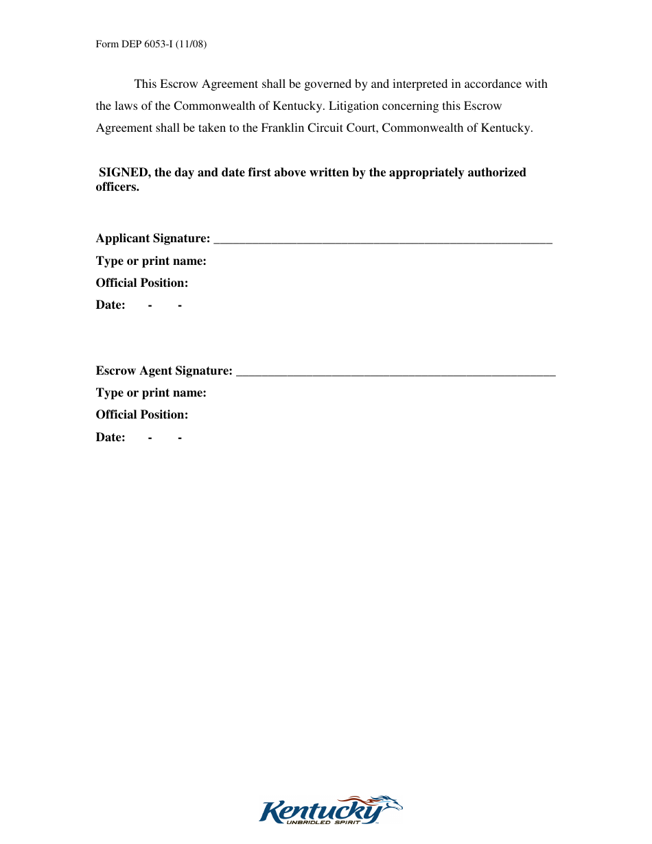 Form DEP6053-I Escrow Agreement for Corrective Action - Kentucky, Page 6