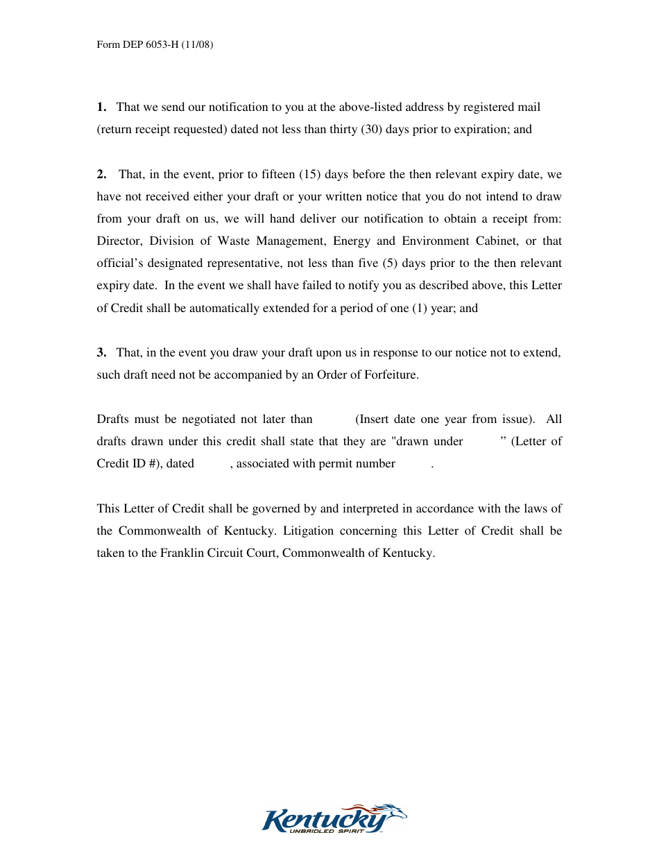 Form DEP6053-H Irrevocable Letter of Credit for Corrective Action - Kentucky, Page 3