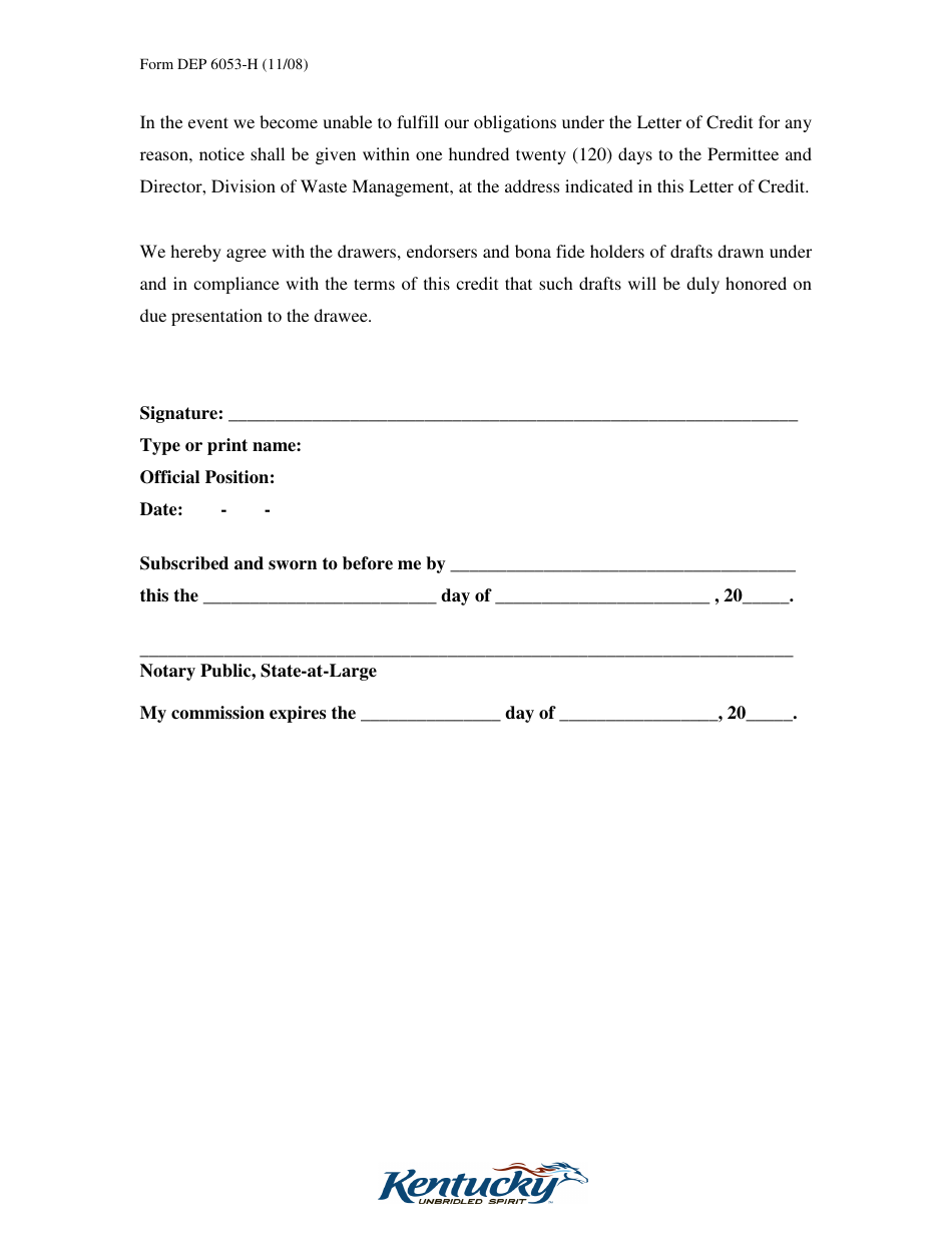 Form DEP6053-H Irrevocable Letter of Credit for Corrective Action - Kentucky, Page 4