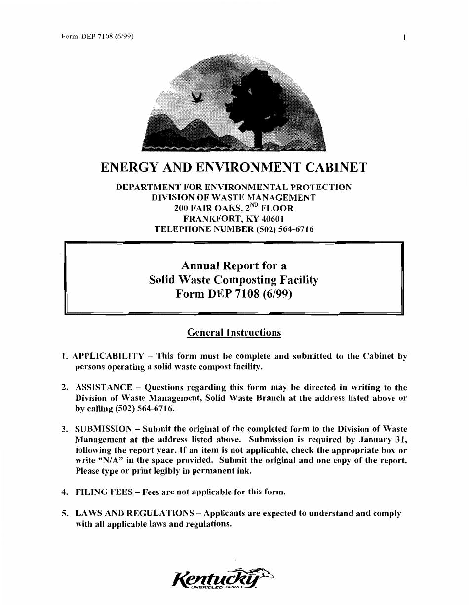 Form DEP7108 Annual Report for a Solid Waste Composting Facility - Kentucky, Page 1