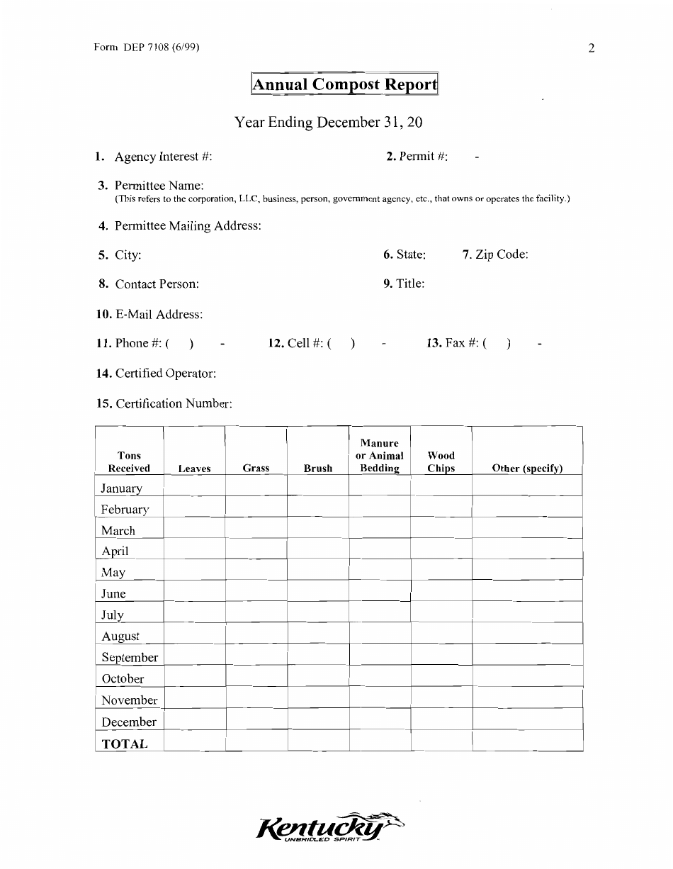 Form DEP7108 Annual Report for a Solid Waste Composting Facility - Kentucky, Page 2