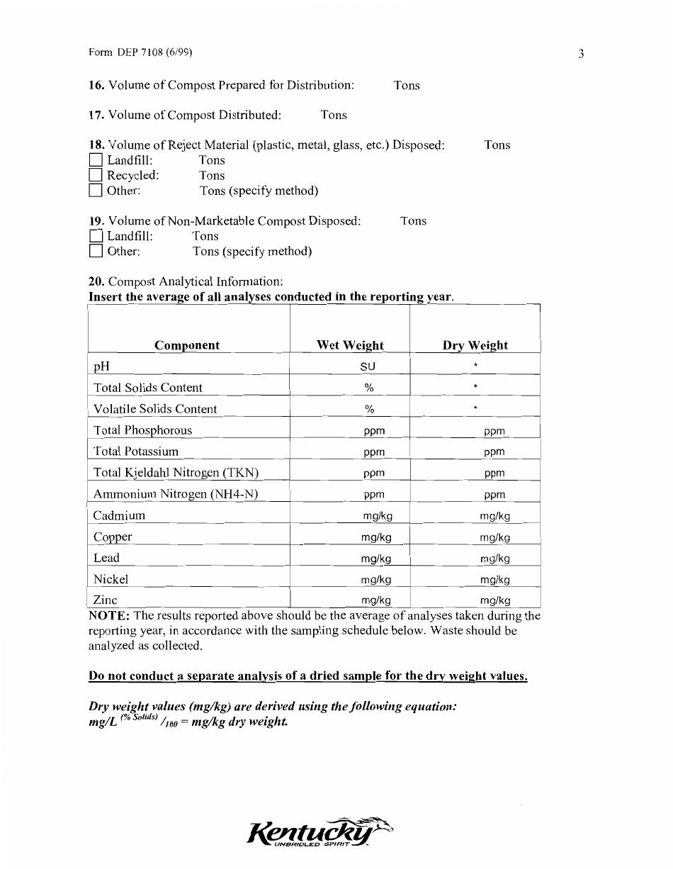 Form DEP7108 Annual Report for a Solid Waste Composting Facility - Kentucky, Page 3