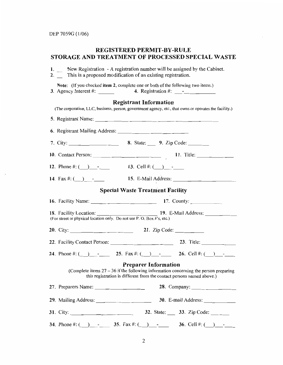 Form DEP7059G Registration for a Registered Permit-By-Rule for Storage and Treatment of Special Waste - Kentucky, Page 3
