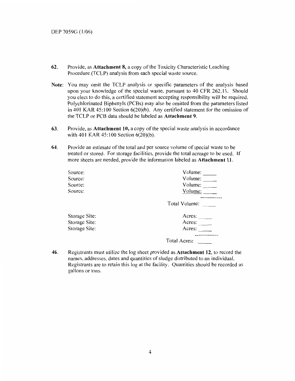 Form DEP7059G Registration for a Registered Permit-By-Rule for Storage and Treatment of Special Waste - Kentucky, Page 6