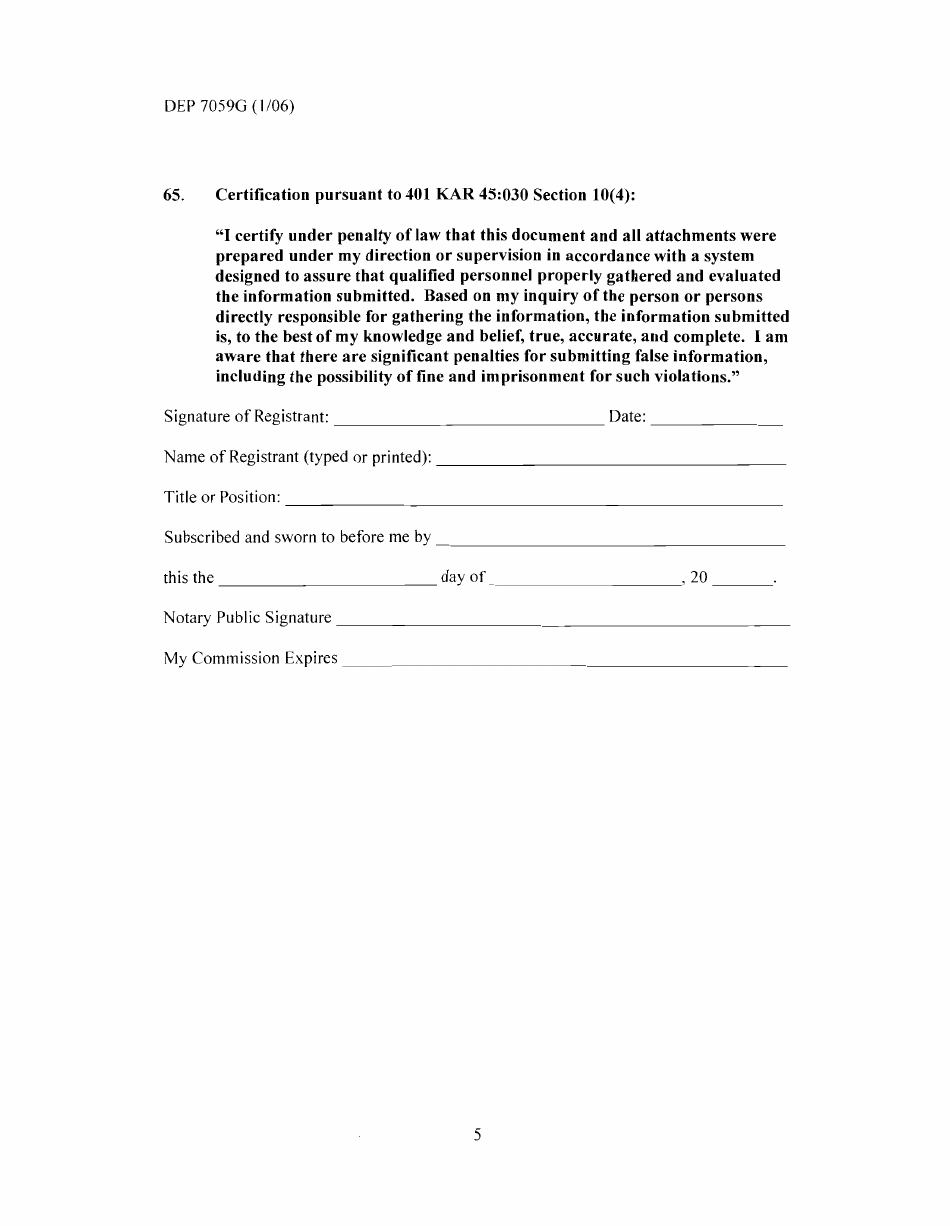 Form DEP7059G Registration for a Registered Permit-By-Rule for Storage and Treatment of Special Waste - Kentucky, Page 7