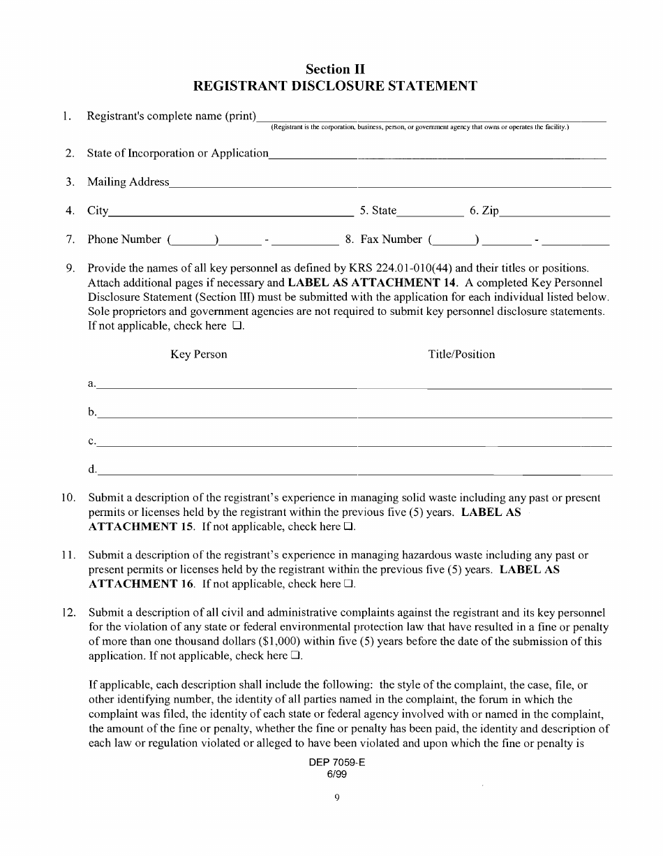 Form DEP7059-E Registration for a Registered Permit-By-Rule Class I Solid Waste Landfarm - Kentucky, Page 10