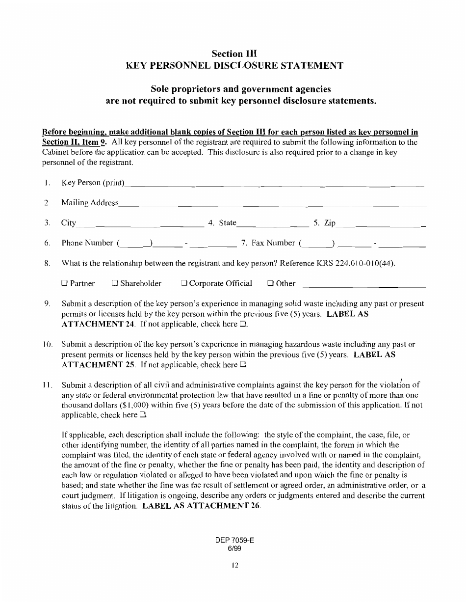 Form DEP7059-E Registration for a Registered Permit-By-Rule Class I Solid Waste Landfarm - Kentucky, Page 13
