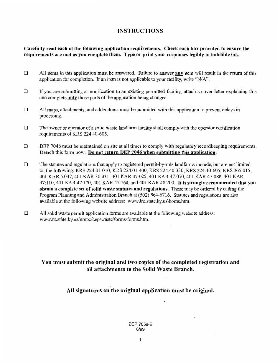 Form DEP7059-E Registration for a Registered Permit-By-Rule Class I Solid Waste Landfarm - Kentucky, Page 2
