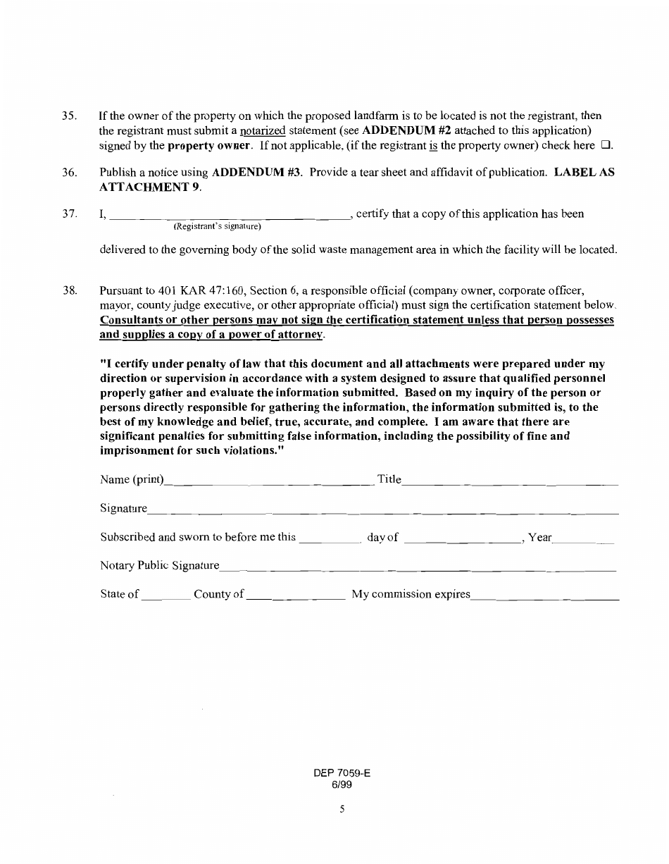 Form DEP7059-E Registration for a Registered Permit-By-Rule Class I Solid Waste Landfarm - Kentucky, Page 6