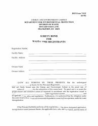 DEP Form 7101E Surety Bond for Waste Tire Registrants - Kentucky