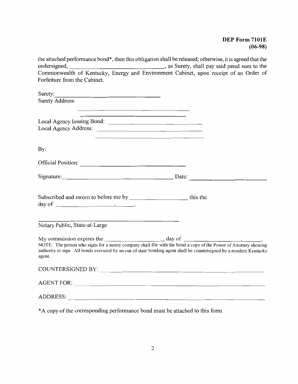 DEP Form 7101E Surety Bond for Waste Tire Registrants - Kentucky, Page 2