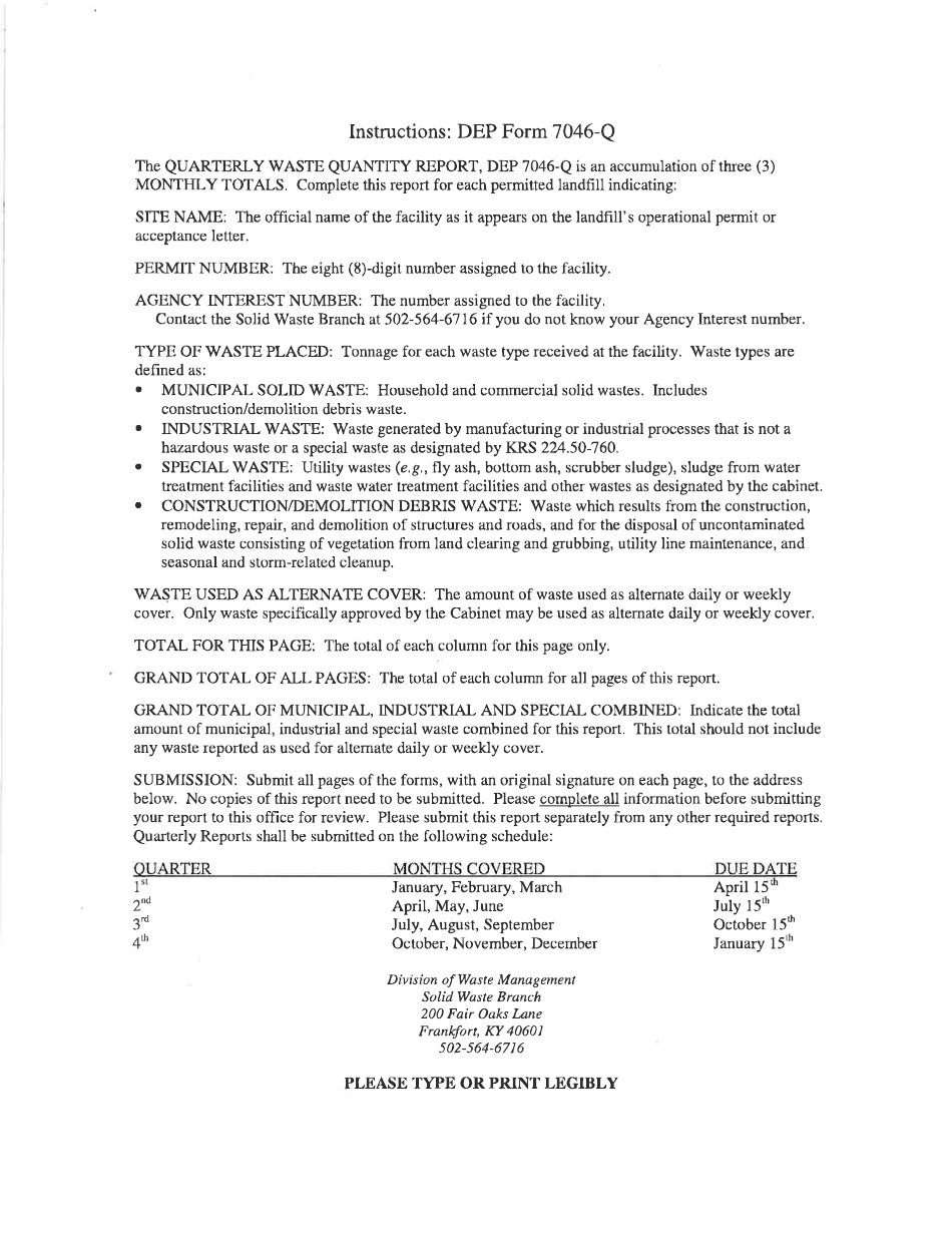 Form DEP7046-Q Quarterly Waste Quantity Report - Kentucky, Page 2
